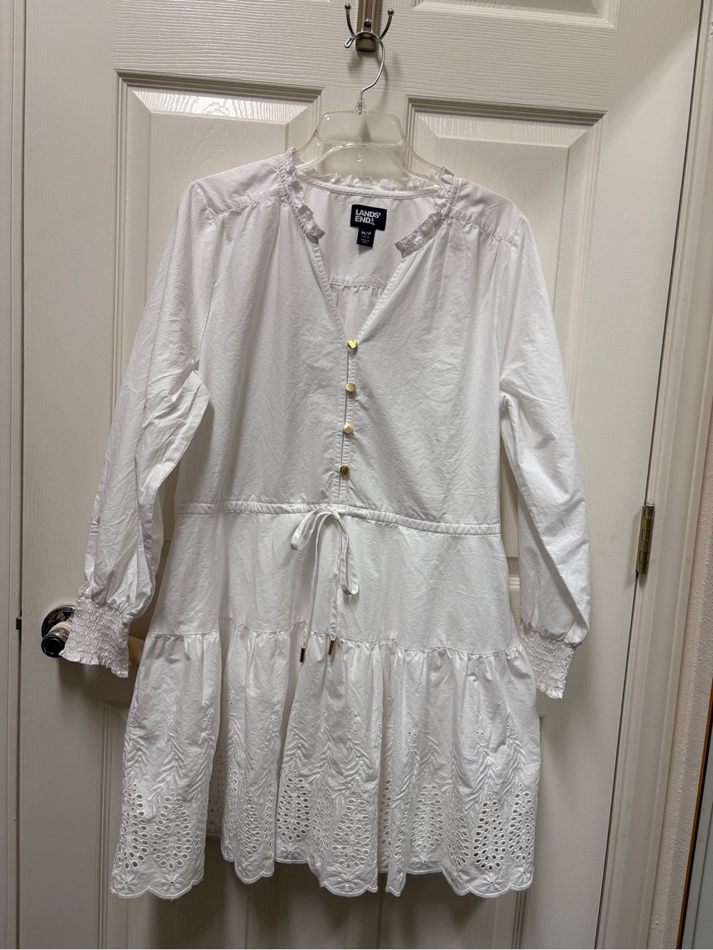 Lands' End White Eyelet Mini Dress Size 10-12